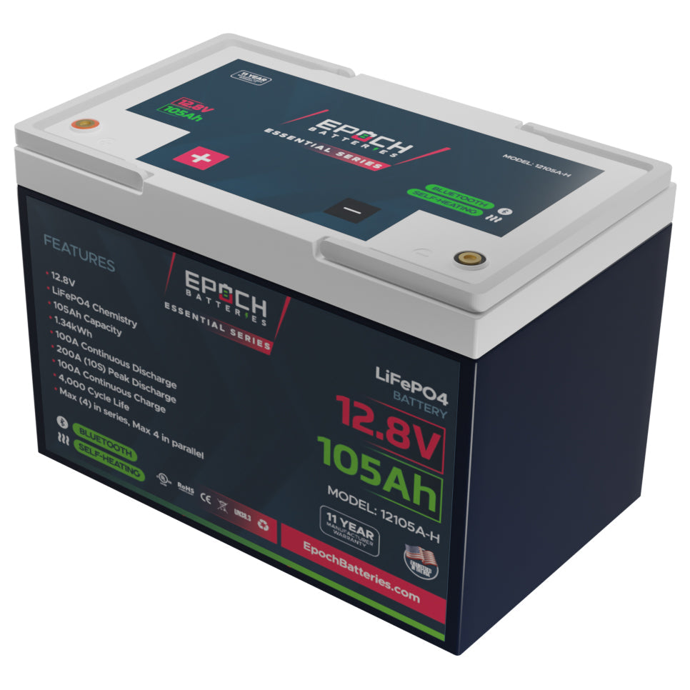 Epoch 12V 105Ah LiFePO4 Battery – Heated, Bluetooth (Essential Series)