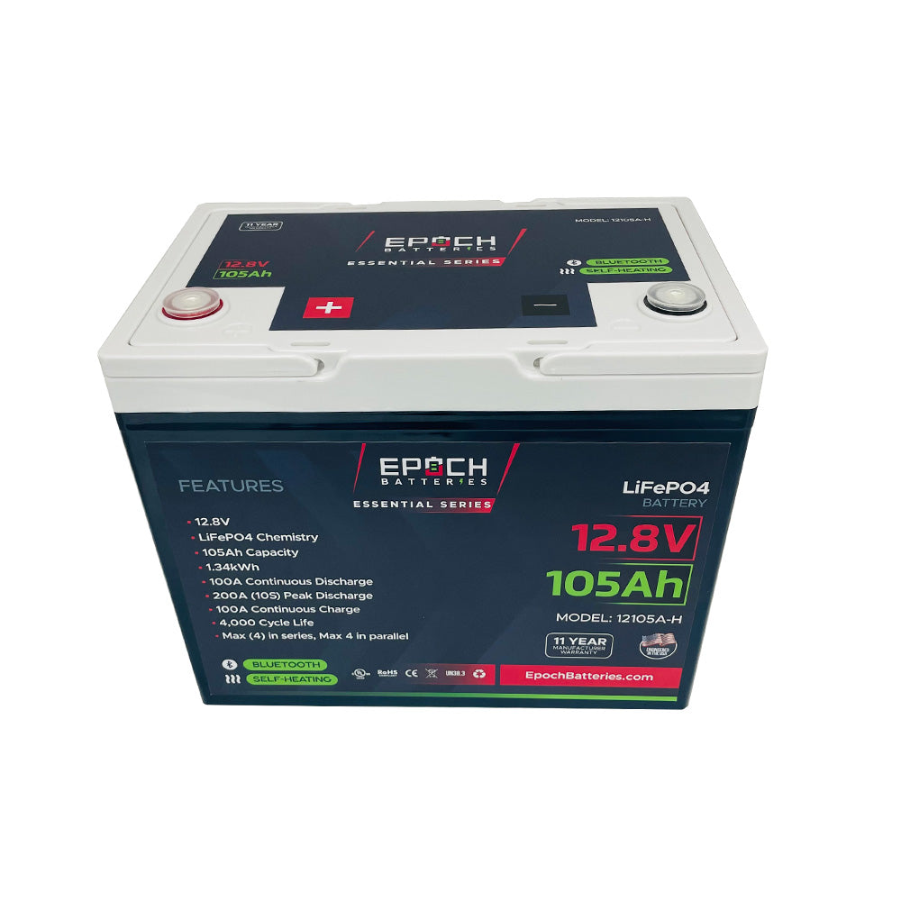 Epoch 12V 105Ah LiFePO4 Battery – Heated, Bluetooth (Essential Series)