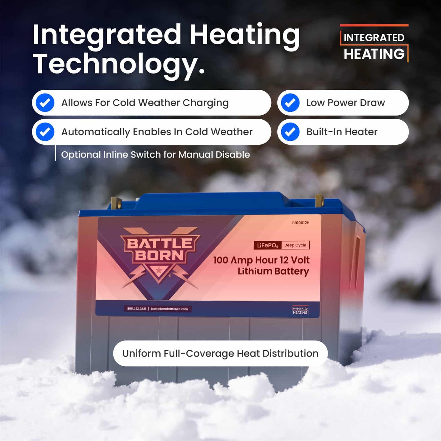 Battle Born 12V 100Ah LiFePO4 Heated Battery